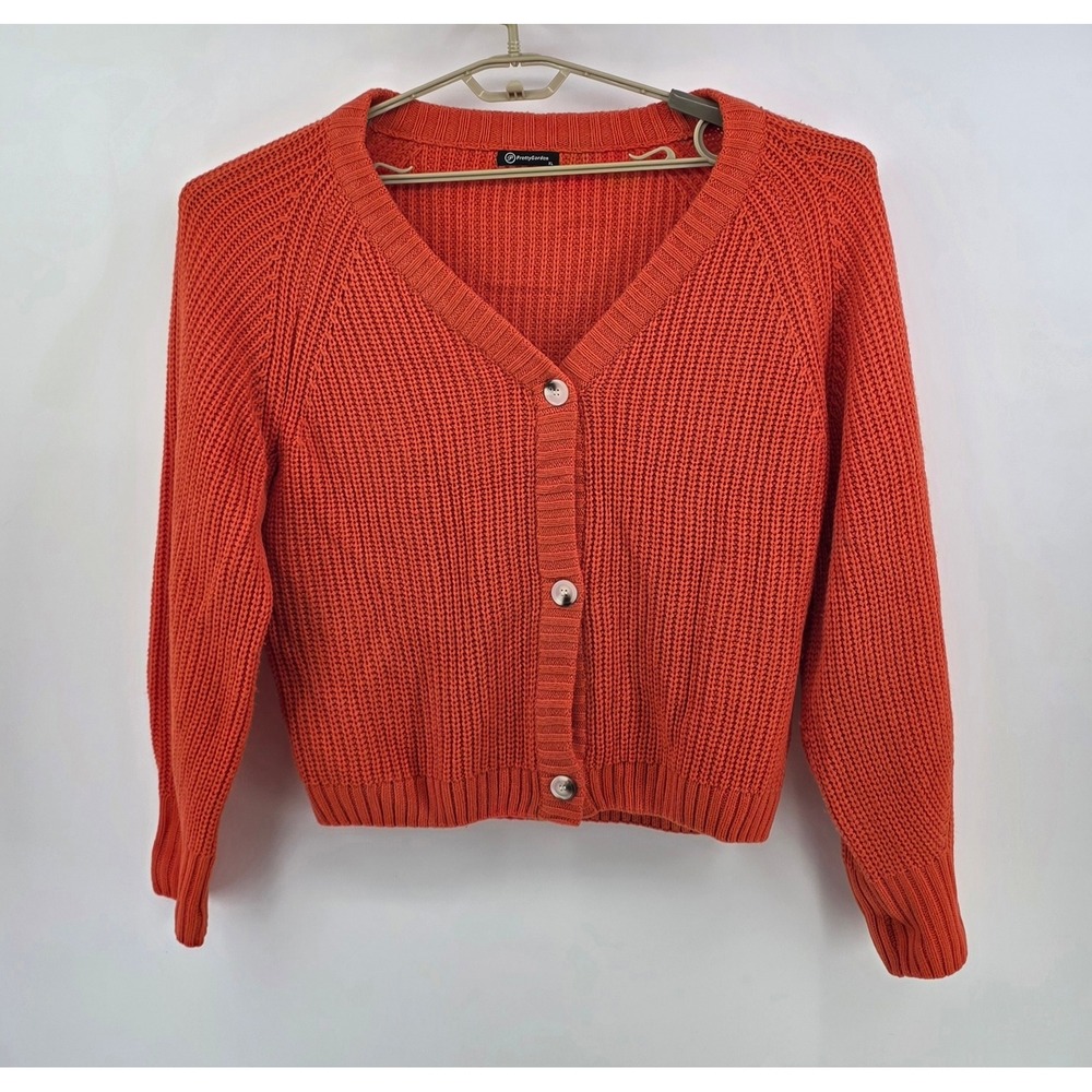 PrettyGarden Women Cardigan Sweater Size XL Orange Chunky Knit V Neck